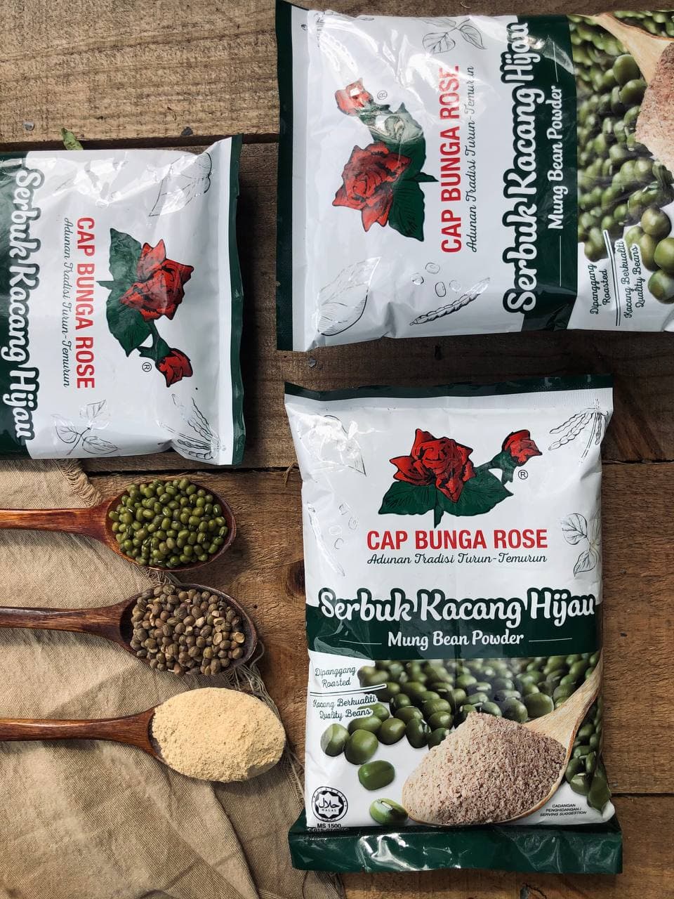 [Carton] Serbuk Kacang Hijau Cap Bunga Rose 400gm 